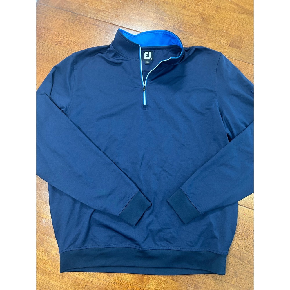 FootJoy FJ 1/4 Zip Pullover Mens Large Navy Blue Hannover Re Logo Golf Sweater